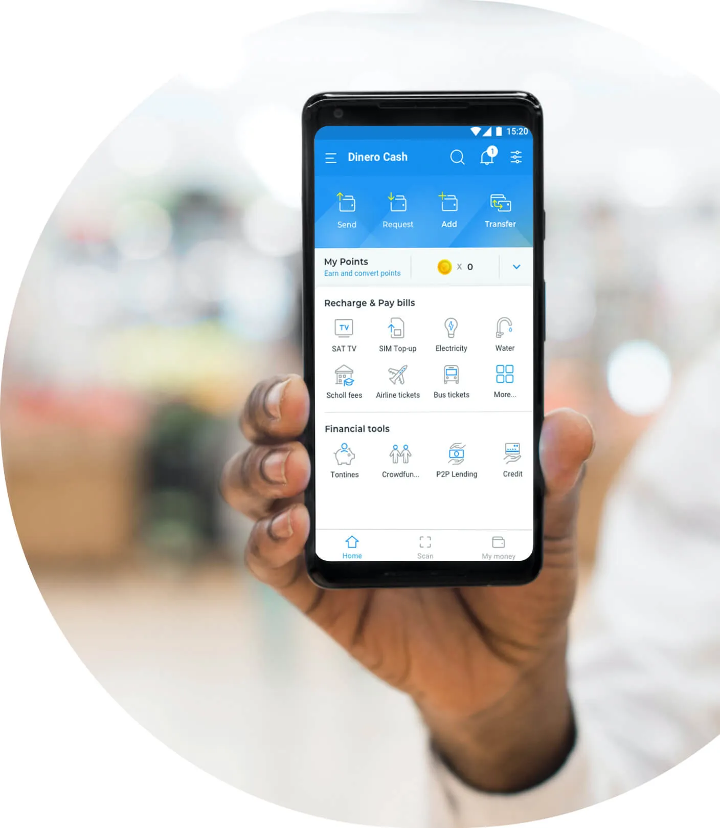 Person using the Dinero Cash mobile wallet